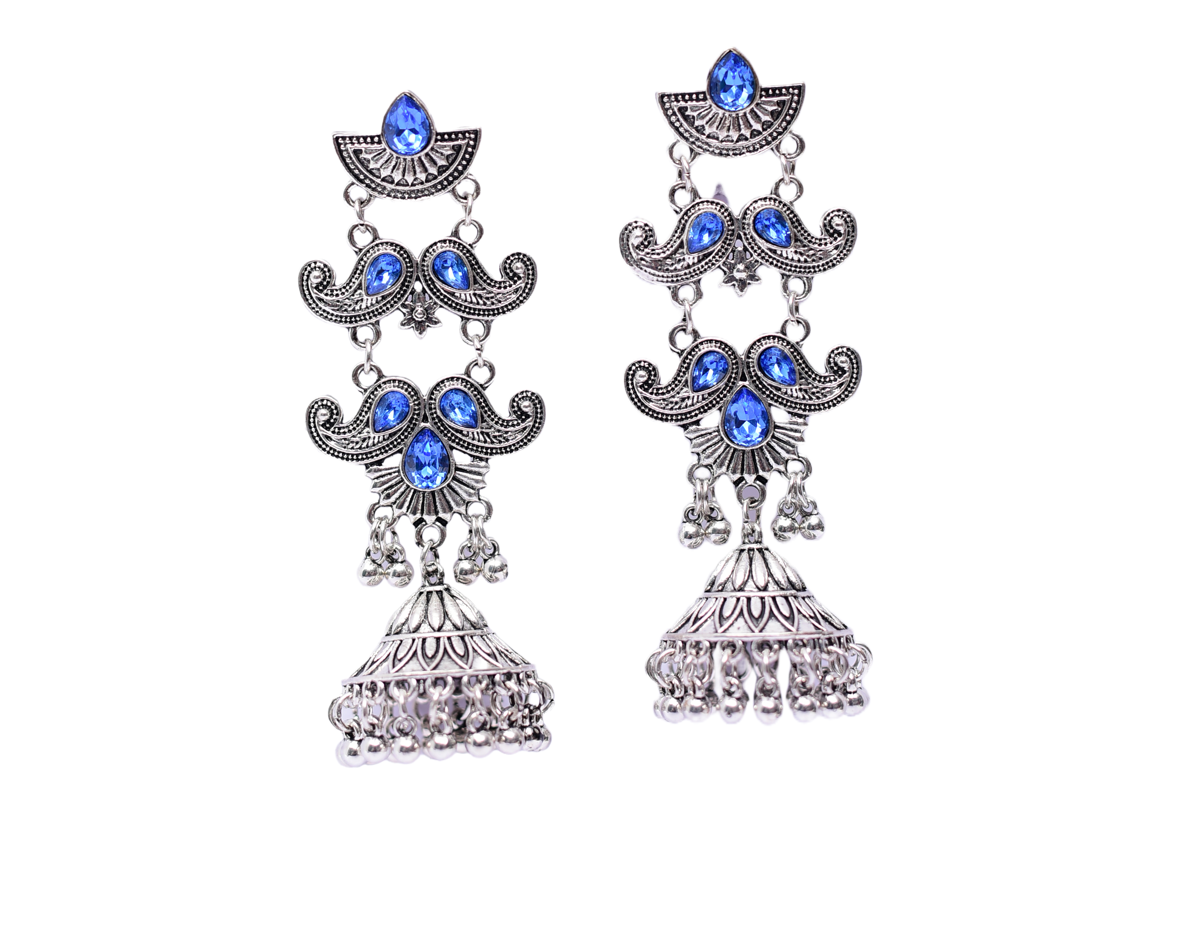Namokriti Antique Silver Oxidized Earrings with Stones – Perfect for Festive & Party Wear